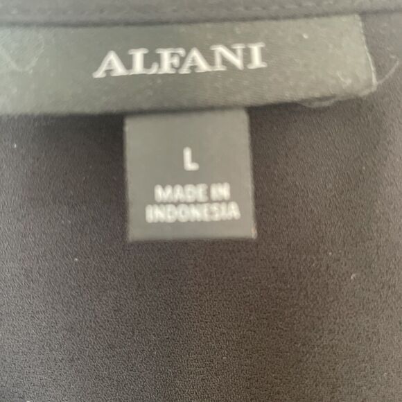 Alfani Smocked Peplum Top Black LARGE Buttons Long‎ Sleeve Office Dressy *READ - Picture 6 of 9